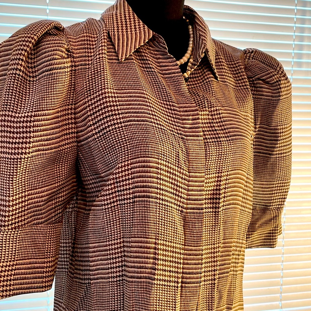 Another Silk Alice & Olivia Silk Hounds tooth Blouse